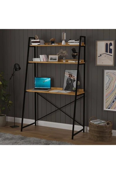 METAL KİTAPLIKLI ÇALIŞMA MASASI  Petra - Resim 2
