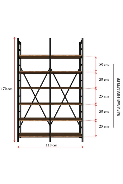 6 RAFLI METAL KİTAPLIK İKİ MODÜL  Akça Ağaç - Resim 7