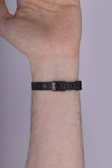 Gümüş Pazarım Saat Kordonu Model Siyah Renk Erkek Çelik Bileklik - 4