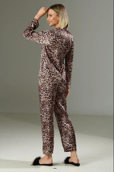 Arias Closet Leopar Desen Yumuşak Dokulu Saten Gecelik Takımı - 2