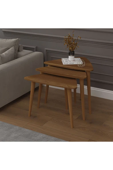 3’lü ÜÇGEN ZİGON SEHPA AHŞAP AYAKLI  NEVADA - Resim 4