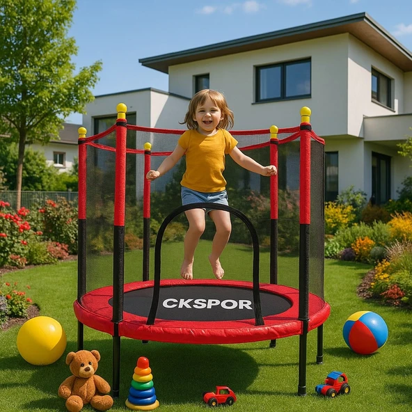 CKSpor Fileli Büyük Boy Trambolin 140 Cm Çap Korumalı Kolay Kurulum CKS448 - Resim 3