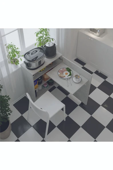 Mutfak Fonksiyonel Kiler Dolabı  Katlanır Masa  Retro Taş ürün görseli