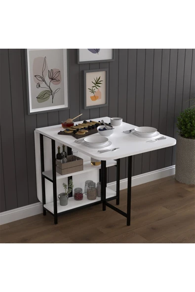 Asra Trend Metal Gövde Katlanır Mutfak Yemek Çalışma Masası, 155×75×70 cm, KM-31  BEYAZ ürün görseli