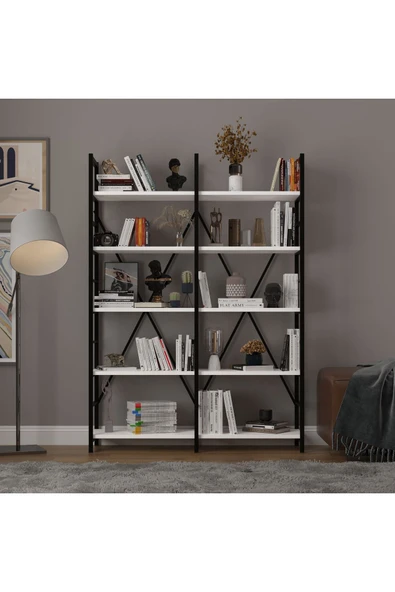 6 RAFLI METAL KİTAPLIK İKİ MODÜL  Beyaz ürün görseli