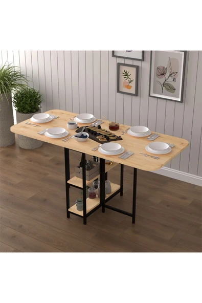 Asra Trend Metal Gövde Katlanır Mutfak Yemek Çalışma Masası, 155×75×70 cm, KM-31  SAFİR MEŞE - Resim 3