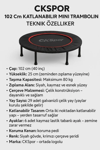 CKSpor 102 cm  (40 inç ) Trambolin Katlanabilir Trambolin - Resim 5