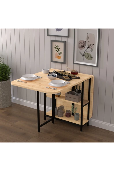 Asra Trend Metal Gövde Katlanır Mutfak Yemek Çalışma Masası, 155×75×70 cm, KM-31  SAFİR MEŞE - Resim 4