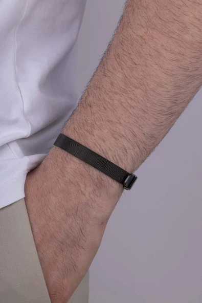 Gümüş Pazarım Saat Kordonu Model Siyah Renk Erkek Çelik Bileklik