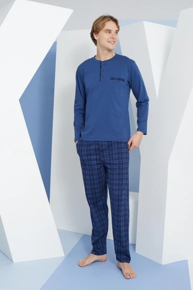 Kly 9223 Erkek %100 Pamuklu 4 Mevsim Kumaş Ekoseli Uzun Kollu Pijama Takım - 3