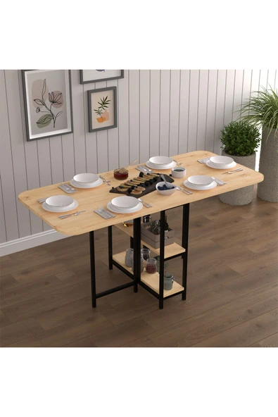 Asra Trend Metal Gövde Katlanır Mutfak Yemek Çalışma Masası, 155×75×70 cm, KM-31  SAFİR MEŞE - Resim 2