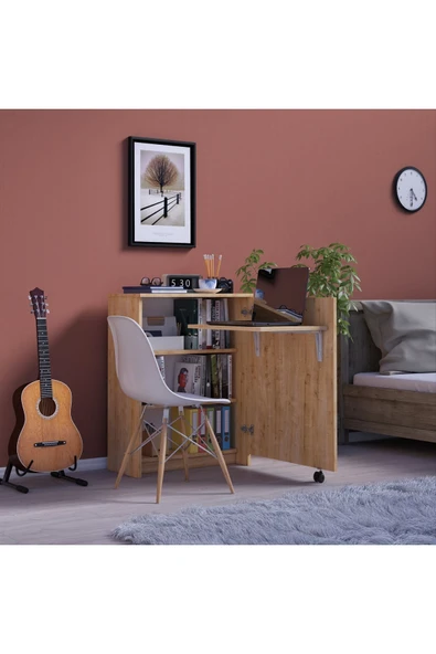 Çalışma Odası Fonksiyonel Kitaplık + Katlanır Masa MD002  Safir Meşe ürün görseli