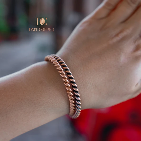 Dmt Copper Home %100 El Yapımı Bakır Bileklik,Doğal Antibakteriyel Bakır Bileklik, Sağlık Dostu 2 Lİ TAKIM IŞIKLI KUTULU - 7