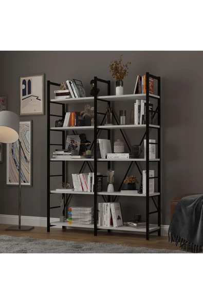 6 RAFLI METAL KİTAPLIK İKİ MODÜL  Kül Gri - Resim 2