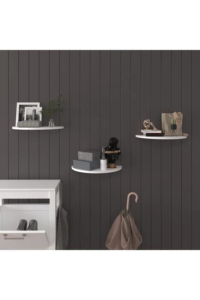 Doğal Modern Organizer Düzenleyici 3'lü Oval Dekoratif Kitaplık Banyo Mutfak Duvar Rafı  Beyaz ürün görseli