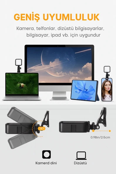 Taşınabilir Kısılabilir Yüksek Parlaklık Dolgu Işığı Selfie Işık Paneli  Kıskaçlı Telefon ve Notebook Tutucu - 4