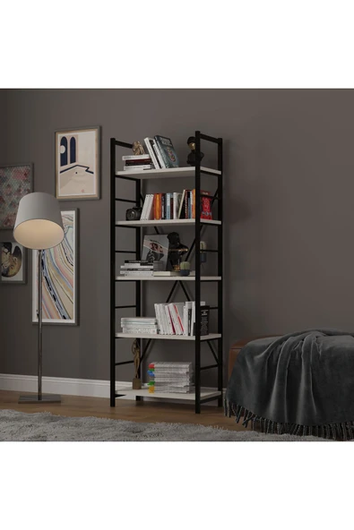 6 RAFLI METAL KİTAPLIK TEK MODÜL  Kül Gri - Resim 2