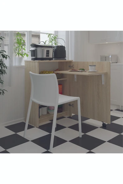 Mutfak Fonksiyonel Kiler Dolabı  Katlanır Masa  Sonoma - Resim 2