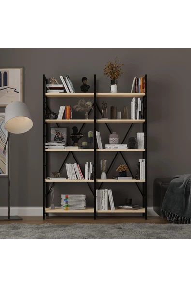 6 RAFLI METAL KİTAPLIK İKİ MODÜL  Akça Ağaç ürün görseli