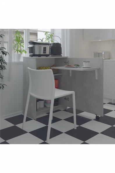 Mutfak Fonksiyonel Kiler Dolabı  Katlanır Masa  Retro Taş - Resim 2