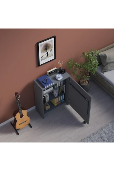 Çalışma Odası Fonksiyonel Kitaplık + Katlanır Masa MD002  Antrasit Gri - Resim 2