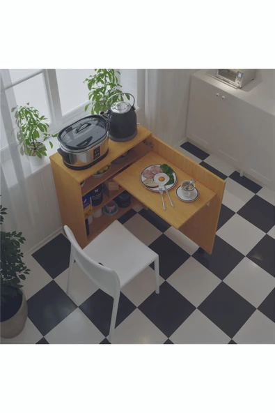 Mutfak Fonksiyonel Kiler Dolabı  Katlanır Masa  Afrika Ceviz ürün görseli