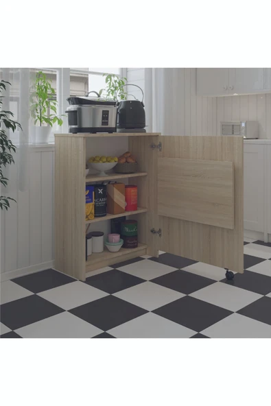 Mutfak Fonksiyonel Kiler Dolabı  Katlanır Masa  Sonoma - Resim 3