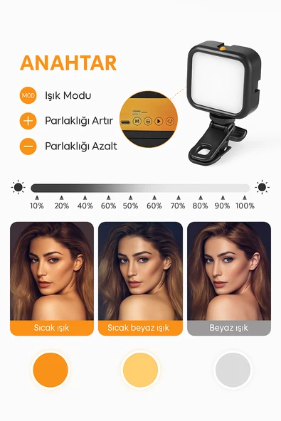 Taşınabilir Kısılabilir Yüksek Parlaklık Dolgu Işığı Selfie Işık Paneli  Kıskaçlı Telefon ve Notebook Tutucu - 3