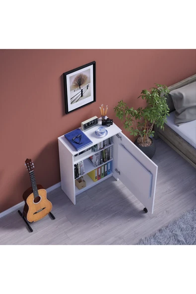 Çalışma Odası Fonksiyonel Kitaplık + Katlanır Masa MD002  Beyaz - Resim 2
