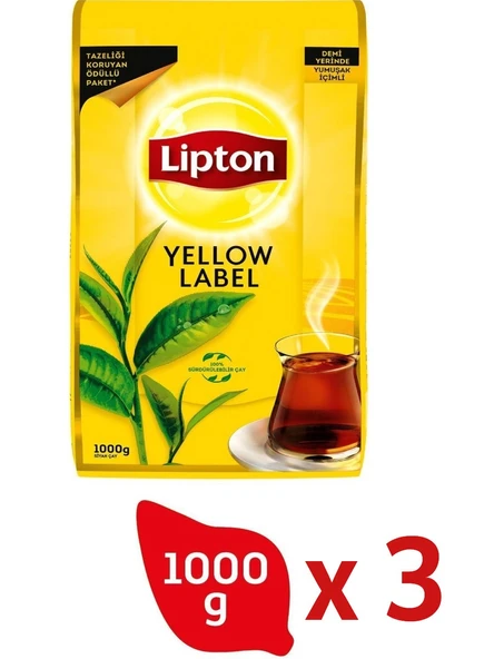 Lipton Yellow Label Dökme Siyah Çay 1000 gr x 3 Adet