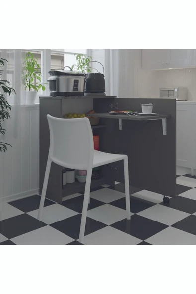 Mutfak Fonksiyonel Kiler Dolabı  Katlanır Masa  Antrasit Gri - Resim 2