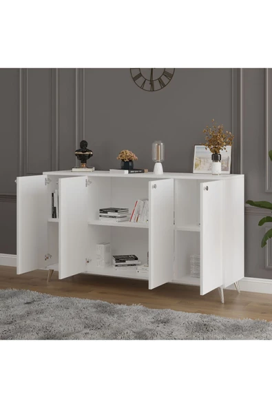 4 KAPAKLI KONSOL  Beyaz - Resim 3