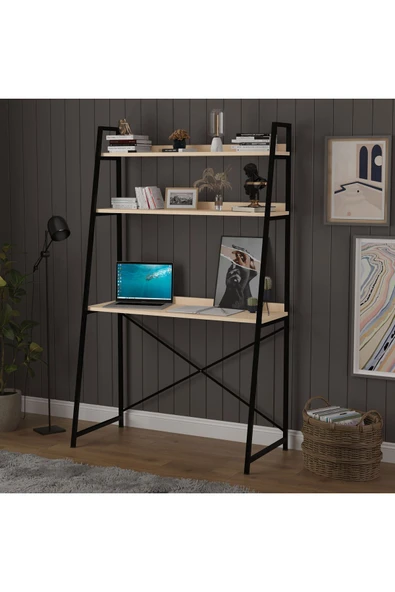 METAL KİTAPLIKLI ÇALIŞMA MASASI  Akçaağaç - Resim 2