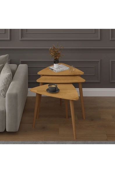 3’lü ÜÇGEN ZİGON SEHPA AHŞAP AYAKLI  PETRA ürün görseli