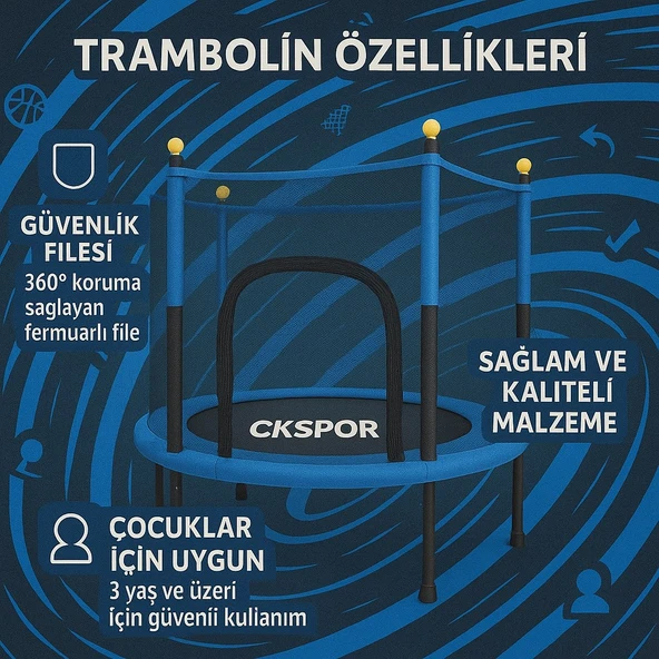 CKSpor Fileli Büyük Boy Trambolin 140 Cm Çap Korumalı Kolay Kurulum CKS448 - Resim 5