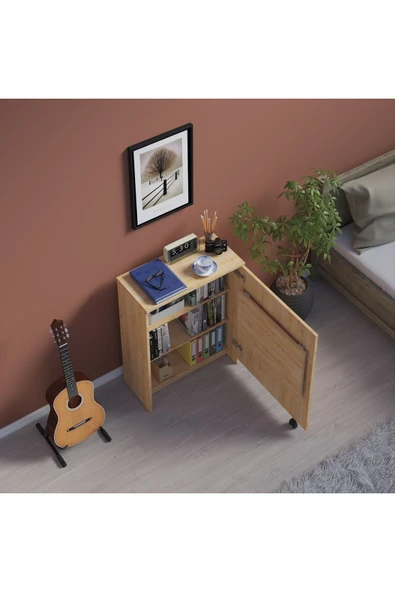 Çalışma Odası Fonksiyonel Kitaplık + Katlanır Masa MD002  Safir Meşe - Resim 2