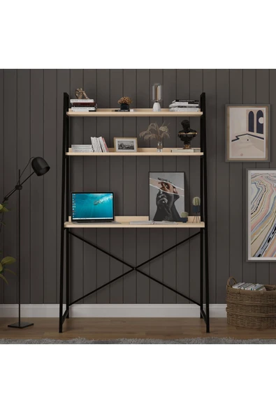 METAL KİTAPLIKLI ÇALIŞMA MASASI  Akçaağaç - Resim 3