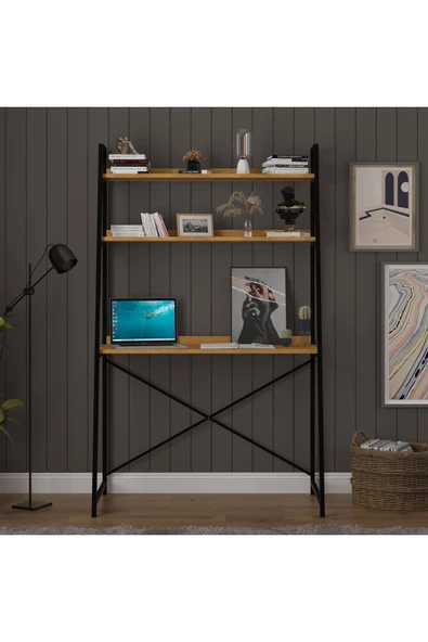 METAL KİTAPLIKLI ÇALIŞMA MASASI  Petra - Resim 3