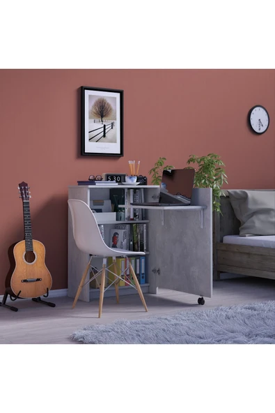 Çalışma Odası Fonksiyonel Kitaplık + Katlanır Masa MD002  Retro Taş ürün görseli