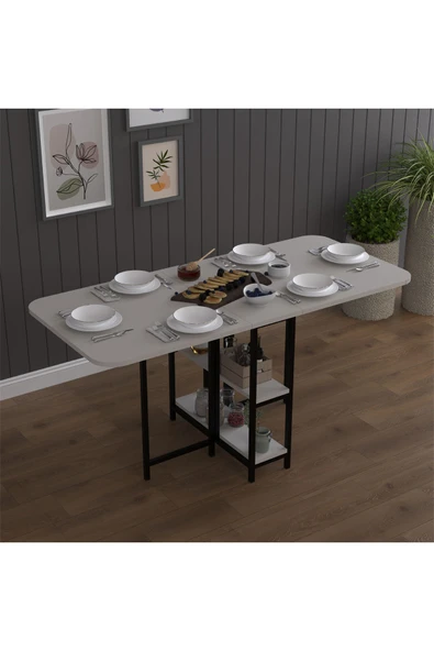 Asra Trend Metal Gövde Katlanır Mutfak Yemek Çalışma Masası, 155×75×70 cm, KM-31  KÜL GRİ - Resim 2