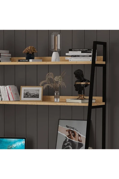 METAL KİTAPLIKLI ÇALIŞMA MASASI  Safir Meşe - Resim 5