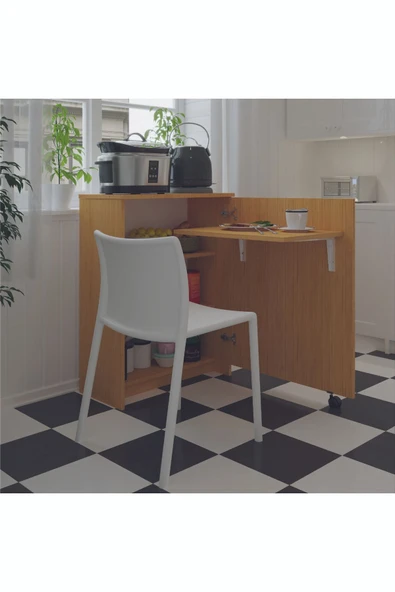 Mutfak Fonksiyonel Kiler Dolabı  Katlanır Masa  Afrika Ceviz - Resim 2