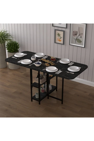 Asra Trend Metal Gövde Katlanır Mutfak Yemek Çalışma Masası, 155×75×70 cm, KM-31  ROYAL MERMER - Resim 3