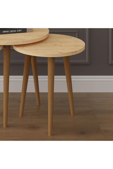 3’lü YUVARLAK ZİGON SEHPA AHŞAP AYAKLI  SAFİR MEŞE - Resim 4