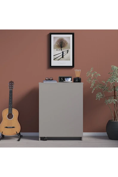 Çalışma Odası Fonksiyonel Kitaplık + Katlanır Masa MD002  Kül Gri - Resim 3