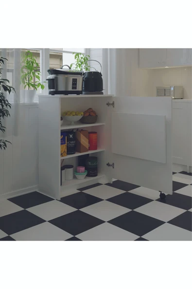 Mutfak Fonksiyonel Kiler Dolabı  Katlanır Masa  Beyaz - Resim 3