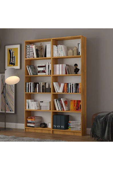 5 Raflı (5 BÖLMELİ) 2 Modüllü Kitaplık Çalışma Odası Ofis Modern Dekoratif Kitaplık  Petra ürün görseli