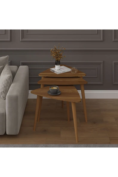 3’lü ÜÇGEN ZİGON SEHPA AHŞAP AYAKLI  NEVADA - Resim 2