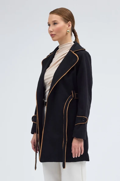 Kaşe Kadın Şık Yaka Kemerli Kaban - 3