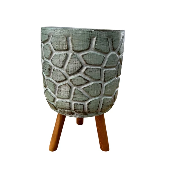 Bitki Tasarımı Ev dekorasyon Yeşil Eskitme Yonca Ayaklı Beton Saksı Çiçeklik Saksılık - Resim 4